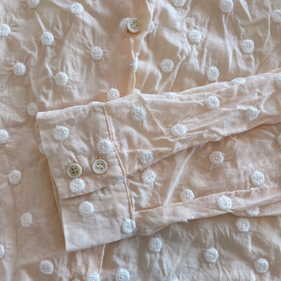 Copper Key Pastel Peach Sheer Textured Polka Dot Button Down Top Size Med - Picture 5 of 8